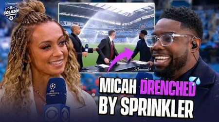 Micah gets hit by sprinklers before taking over Abdo&#39;s job on the intro 