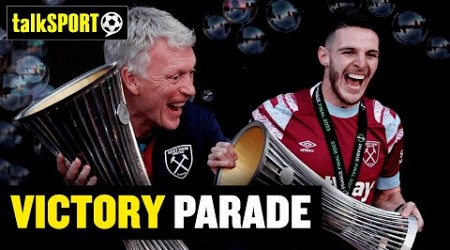 West Ham players CELEBRATE with fans during their Europa Conference League VICTORY PARADE 