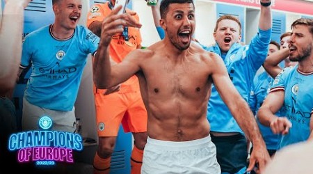 RODRI&#39;S ON FIRE! Dressing room scenes as Jack Grealish leads the singing! Champions League Winners!