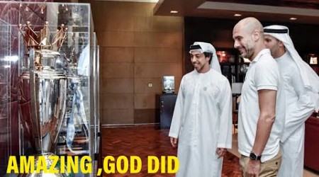 Sheikh Monsour hosts Manchester city’s Pep Guardiola in Abu Dhabi after treble win.