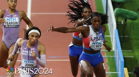 DISASTER for Team USA as bad handoff gets women&#39;s 4x400 team DQ&#39;d in heat | NBC Sports