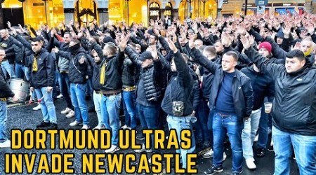 BEST &amp; CLOSEST FULL March Footage of Dortmund Ultras in Newcastle as TROUBLE Flares!