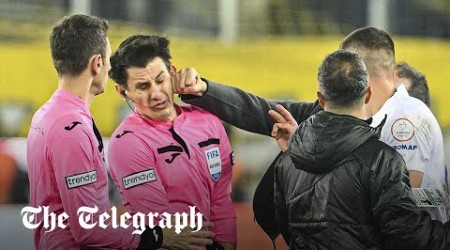 Turkish Super Lig referee punched to the ground by club president - then kicked in the head