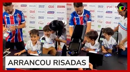 Filho de Everton Ribeiro puxa hino do Flamengo em apresentação do pai no Bahia