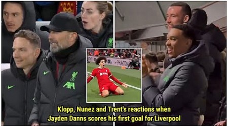 Jurgen Klopp, Nunez and Trent&#39;s reactions when Jayden Danns scored his first goal for Liverpool ☺