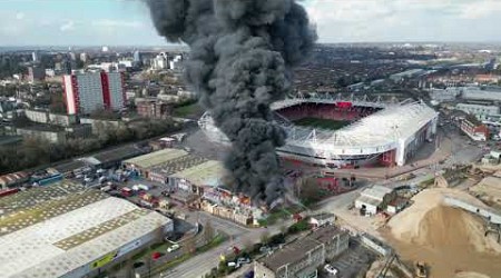 Huge Fire Near St Mary&#39;s Stadium in Southampton