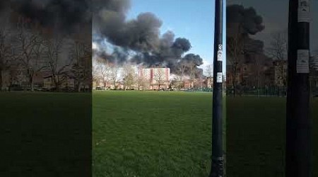 Huge fire outbreak near Saint Mary&#39;s stadium Southampton England. Fire fighters are doing their best