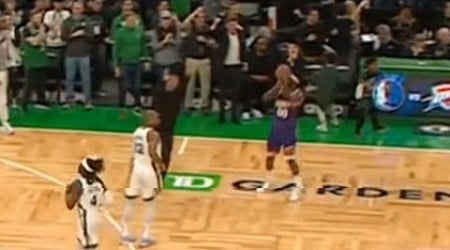 Celtics coach Joe Mazzulla goes on court and tries to block Royce O&#39;Neale&#39;s shot 