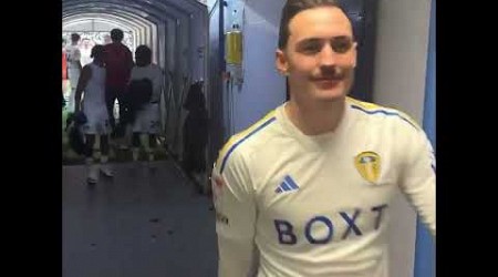 Leeds United players celebrate in the tunnel after Leeds United vs Millwall