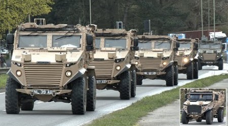 Army of protected patrol vehicles travel in convoys through the City of Southampton 