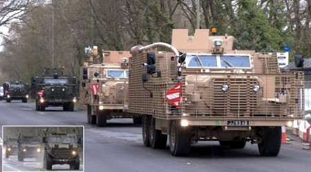 Armoured patrol vehicles convoy through Southampton during NATO exercise 