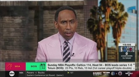 Stephen A. reacts to Jayson Tatum 23-pts triple-double lead Celtics blowout Heat 114-94 in Game 1