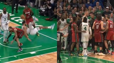 Jayson Tatum takes scary fall with 1min left up 16 and Jaylen Brown was heated 