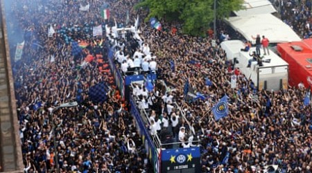 'Most beautiful Scudetto': Inter fans line Milan streets for victory parade – video