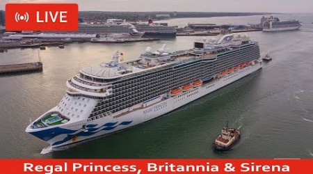 SHIPS TV - LIVE Regal Princess, Britannia &amp; Sirena Cruise Ships Departing Port of Southampton