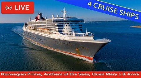 SHIPS TV - Queen Mary 2, Norwegian Prima, Anthem of the Seas &amp; Arvia Departing Southampton (LIVE)