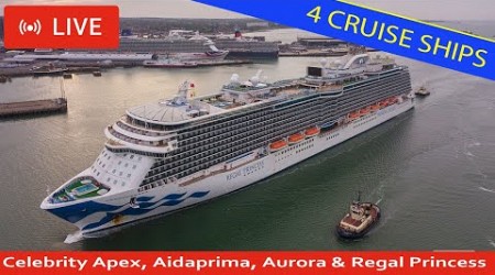 SHIPS TV - Celebrity Apex, Aidaprima, Aurora &amp; Regal Princess Departing Port of Southampton (LIVE)