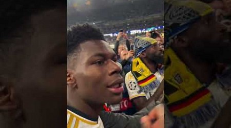 Rudiger and Tchouameni celebrate their Champions League win with the Real Madrid fans 