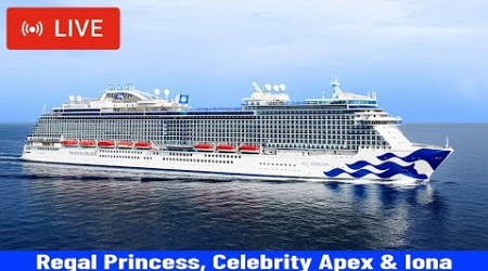 SHIPS TV - Regal Princess, Celebrity Apex &amp; Iona Cruise Ships Derparting Port of Southampton (LIVE)