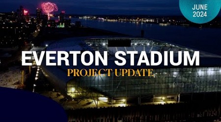 STUNNING aerial views of Everton Stadium at night! ✨