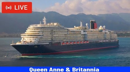 SHIPS TV - Cunard Queen Anne and P&amp;O Britannia Cruise Ships Derparting Port of Southampton (LIVE)