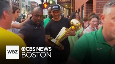 Celtics coach takes NBA championship trophy on tour of the North End