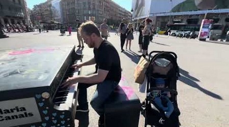 Playing Piano on Street in Barcelona