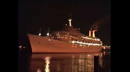 SS Canberra blows her Steam Whistle as she departs Southampton (1992)