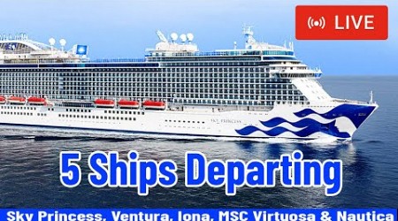 SHIPS TV - 5 Cruise Ships Departing from the Port of Southampton (LIVE)