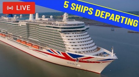 SHIPS TV - 5 Cruise Ships Departing Port of Southampton (LIVE)