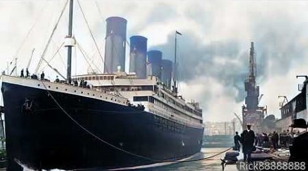 Amazing: The Titanic knocks a funnel off a tugboat when leaving Southampton harbor [A.I. generated]