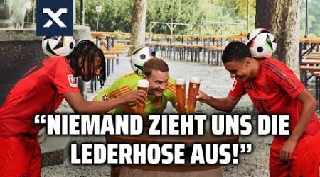 FC Bayern in Wiesn-Stimmung: Musiala bekommt Nachhilfe im Bier öffnen 