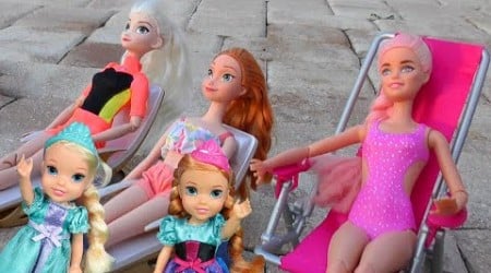 Lazy summer day ! Elsa &amp; Anna toddlers - Chelsea - water balloons - pool - Barbie dolls - water fun