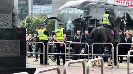 CRAZY SCENE!!! RANGERS TEAN BUS ARRIVING AT CELTC PARK BEFORE THE CELTIC V RANGERS GAME !!!!