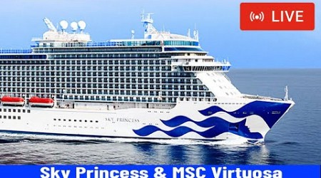 SHIPS TV - Sky Priness &amp; MSC Virtuosa Cruise Ships Departing Port of Southampton (LIVE)