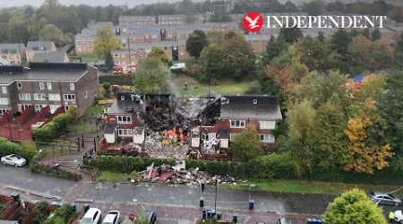 Drone footage of Newcastle explosion that killed seven year old boy