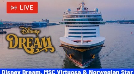 SHIPS TV - Disney Dream, MSC Virtuosa &amp; Norwegian Star Cruise Departing Port of Southampton (LIVE)