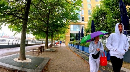 RAINY Relaxing London River Nature Walk Along Millwall Docklands ASMR