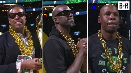 Paul Pierce, Kevin Garnett, &amp; Ray Allen at TD Garden for Celtics Ring Ceremony 