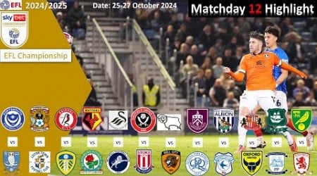 Highlights Summary, Matchday 12, 2024/25 EFL Championship