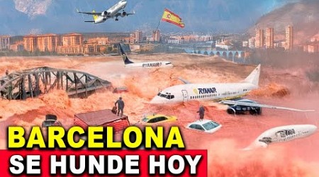 Mira como el agua inunda Barcelona, España. Graves inundaciones arrastran todo