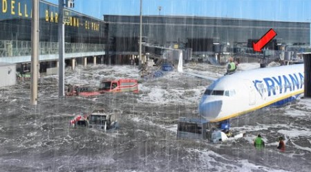 5 minutes ago, chaos in Barcelona! Massive floods submerge El Prat airport in Barcelona