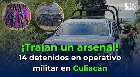 Reportan a 14 detenidos, con un arsenal, en el campo agrícola El Conejo, en Culiacán, Sinaloa