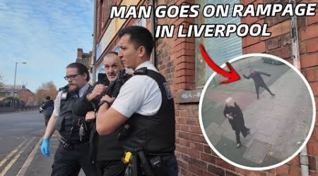 MIDDLE AGED man goes on a RAMPAGE IN LIVERPOOL smashing up SHOPS!!