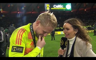 Kasper Schmeichel post-match interview after Celtic&#39;s Premier Sports Cup Final win against Rangers