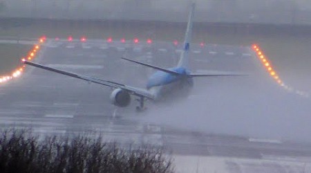 CRAZY CROSSWIND KLM 737 Takeoff at Newcastle Airport | Storm Darragh