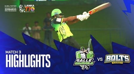 Lanka T10 Super League 2024 I Match 3 Highlights I Kandy Bolts vs Galle Marvels