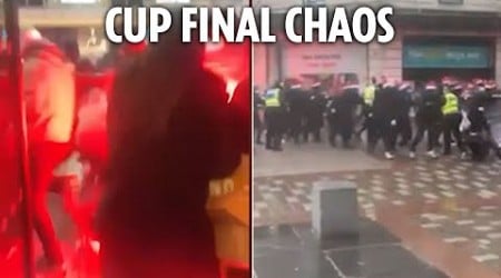 Terrified shoppers take cover as masked Celtic and Rangers mobs clash ahead of Old Firm derby