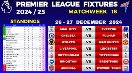 EPL FIXTURES TODAY - Matchweek 18 • EPL Table Standings Today • Premier League Fixtures 2024/25