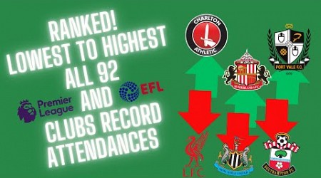 Ranked! Lowest to Highest, All 92 Premier League and EFL clubs Record Attendances